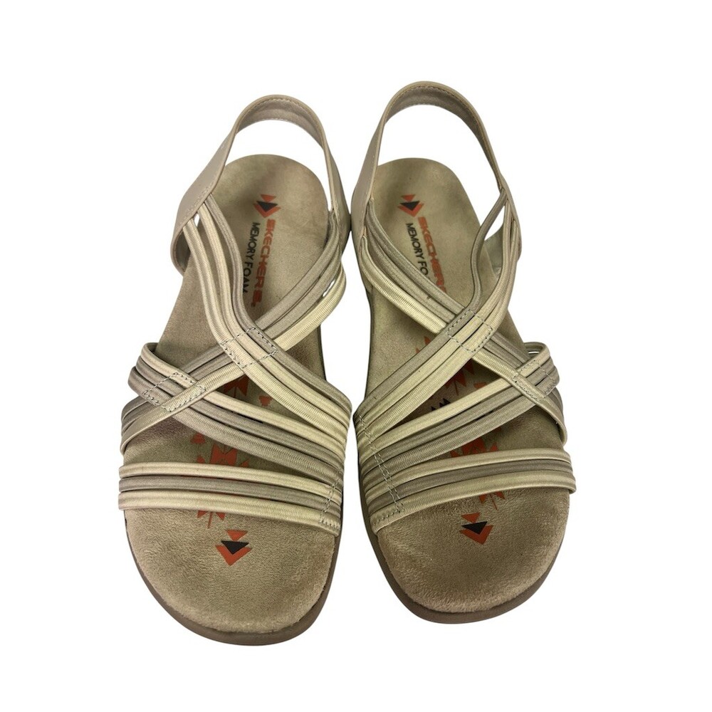 Skechers Reggae Slim Womens Slingback Sandals Beige Memory Foam Size 7 - Picture 2 of 6